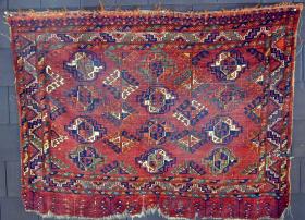  Large Ersari 12 Gul Chuval with Lots of Clear Green and Lemon Yellow,4'2''X 3'3'',19th Century