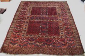TEKKE ENGSI
Tekke engsi- Probably last quarter of the 19th Century.  Piece has great wool- supply with a lovely sheen.  Design is later 19th C - more crowded field with the darker colors associated with these pieces.  Colors are good, but not phenomenal, but they work on the piece.  It is very attractive.  Probably best for someone with a true appreciation for Turkoman weavings, but may not be early enough for a \