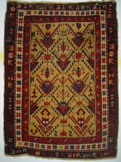  Azerbaijan Yellow-ground Heraldic Lattice rug, 80 x 109 cm. 19th century, excellent colors, very good condition.