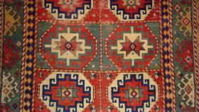  Detail of a Memling Gul Kazak rug.19th.c.