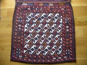  Khamseh Arabic saddlebag, immaculate condition, wool with white cotton details, 153x67cms