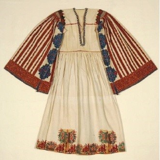 Bridal chemise from Astypalaia island, with heavy monochrome raised embroidery; 19th c. Gift of Alexandra Choremi. (EE 883) image and text copyright Benaki Museum