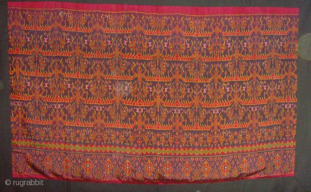 Rare Silk Ikat Cambodia ,Woven in Tie dye technique that requires a weft thread to be dyed before weaving.   Size:1.80 x 1.23 M.    Early 20th Century.   ...