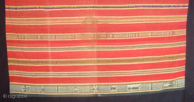 Rare Tube skirt( OPENED AND MOUNTED ) Mon Khmer people in south Laos. Supplementary weft Cotton on Cotton. Striking stylized animal and ancestral figures. 1.73 X 1.20 M. Laos. ...