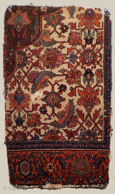 A very interesting and unusual Kurdish Rug Fragment from NW Persia, possibly early 19th century, 74 x 121 cm. Almost a quarter of the original carpet, this fragment is very well designed  ...
