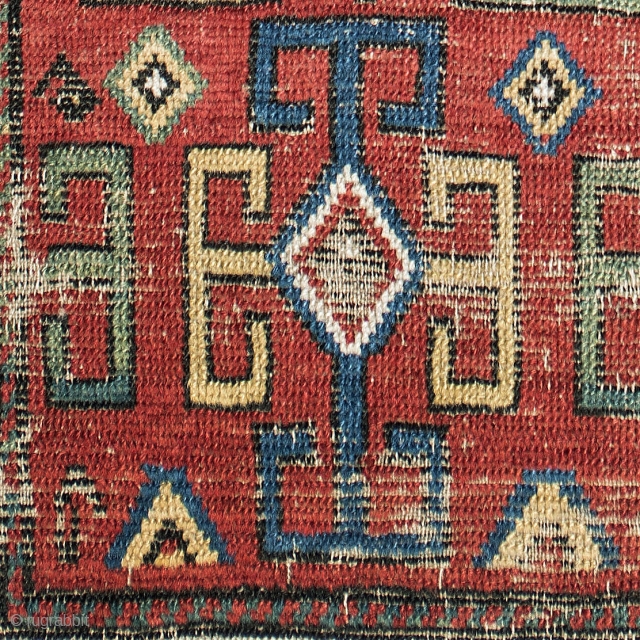 Charming small Shahsavan pile rug, worn but still attractive and with a rare design.
Very good colors. 98x167 cm.               