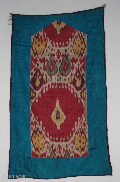 Central Asian Ikat Hanging, Silk/Cotton, c1875, 31.5 x 19 inches, One stain and repair patch