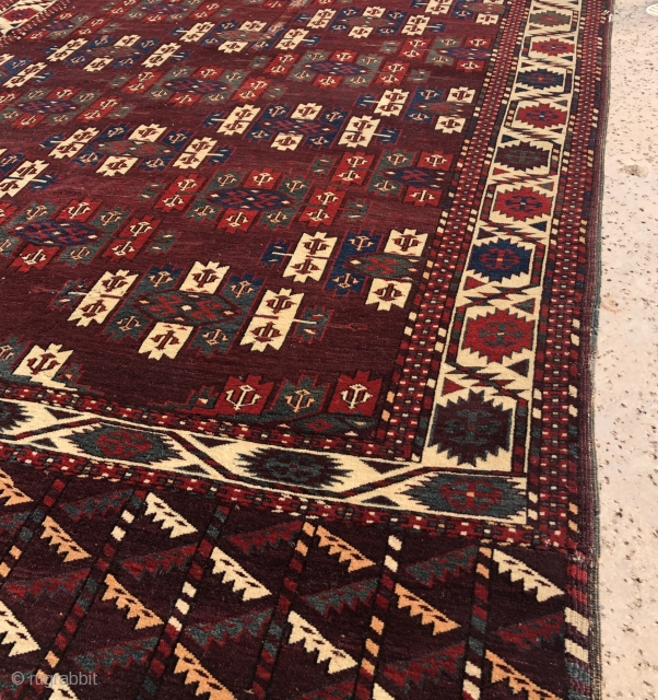 Yomut main carpet of excellent color , quality, age and condition . Has one patch repair in the middle .             