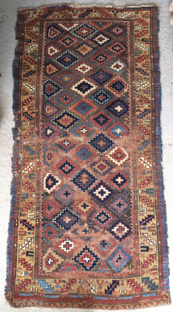 Northwest Persian Kurdish Sauj Bulagh rug with step diamonds, nice color with aubergine.                    