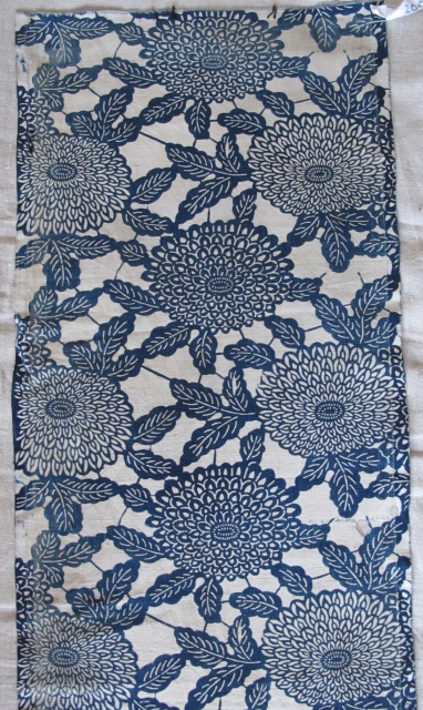 Japanese indigo resist-dyed long cotton textile strip (almost 12 feet long by 13" wide)