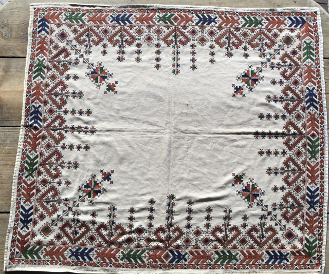 Silk on cotton stitching. Cm 92x106. Tajikistan? Dagestan? Bulgaria? In any case a great nice piece.                 