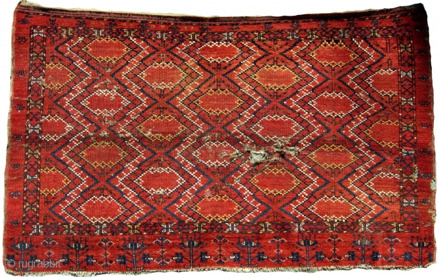 nice Turkoman, 5-6" x 4-3" with obvious concerns.