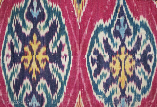 1850th Uzbek adras Ikat fragment, it is excellent piece, as a collector, superb natural dyes colours.and design. It can be very good decorative piece. it is silk warp cotton weft. Very cute ...