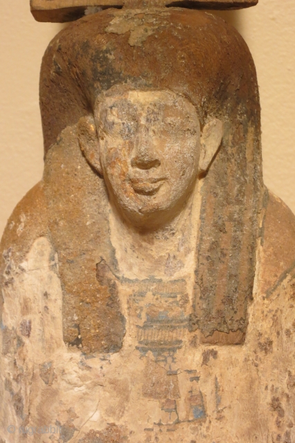 Egyptian wood figure of Ptah-Saker-Osiris with traces of polychrome painting and gold gilding, Late Period, circa 700-100 BC. Dimensions; the figure is 63cm high (25 inches)       
