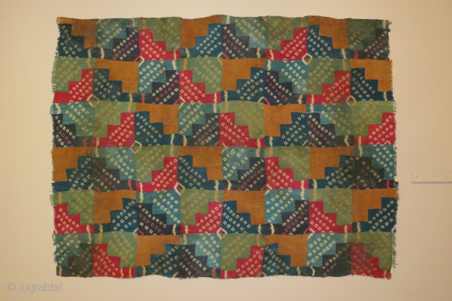 Pre-Columbian complete Wari resist dyed mantle, 50 x 66 inches, some overall staining and damage.                  