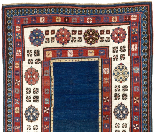 Talish long Rug with an original solid indigo blue ground, SE Caucasus, 19th Century. 3.5 x 7.8 Ft  (103x234 cm, A129)           