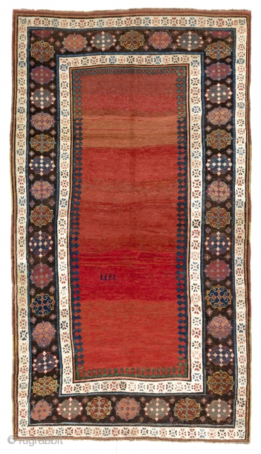 Antique Kazak Rug, Caucasus, ca mid 19th Century. 4'9 x 8'6" (145x260 cm). One end guard border has been rewoven, minor old re-piling in the oxidized blacks, otherwise in good original condition.  ...