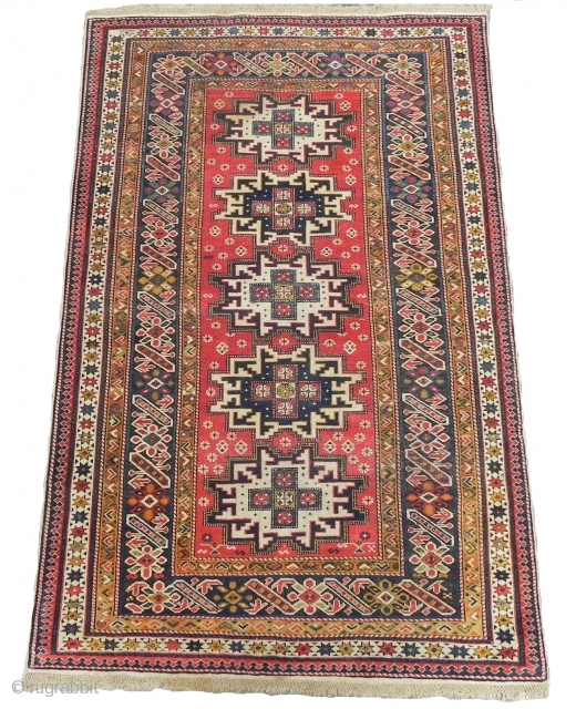 Antique Caucasian Chi Chi Rug, unusual design, very good and original condition with intact braided ends, late 19th century.  6x3.10 ft           