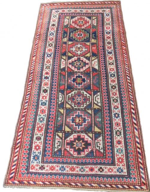 Antique Caucasian Kazak Rug, 7.9x4 ft, 19th Century, condition report available on request.                    