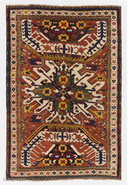 Chelaberd Rug or so called Eagle Kazak from Karabagh, Caucasian Mountains, late 19th Century. 6' x 7'6" (180x230 cm). Very good original condition with full pile, no issues. Provenance: An Eastern European  ...