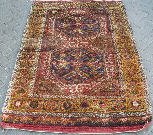 A Central Anatolian Nomadic Yatak Rug, 187x127 cm (74x50 inches), Perfect Condition, Full lustrous shaggy wool pile, early 20th Century.             