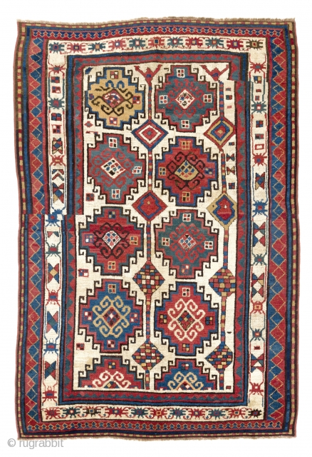 Antique Kazak rug with Moghan (Memling) Guls, South Caucasus - Azerbaijan, 19th century, 124x182 cm (49x72 inches)                