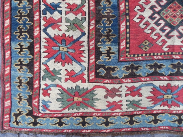 An Exceptional Antique Caucasian Kazak Rug, 7.1 x 4.2 ft (216x128 cm), mid 19th Century.                  