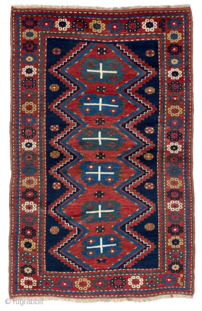 Antique Caucasian Kazak Rug. 4'6" x 7' (136x210 cm), ca 1910, all original, very good  condition, full pile.              