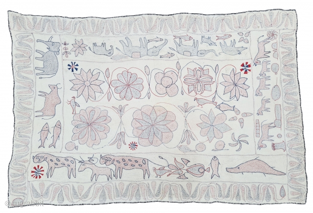 Folk Kantha Fine Quilted and embroidered cotton Kantha Probably from Jessore Region of East (Bangladesh) Bengal region of India, India.

 C.1850 -1875.

 Its size is 78cmX117cm(20220112_143057).       