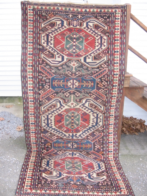 This stunning late 19thC. Karabagh features a most desireable Lenkoran design and a main border not usually seen in such fine quality weave and careful drawing on a large rug. The colors ...