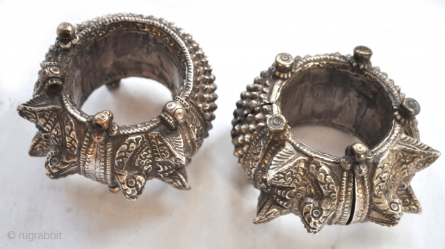 Massive cuffs or anklets, silver, from Baroda area, used by wealthy woman of the business class, India 19th c