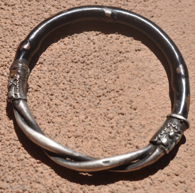 lacquer bamboo with twisted silver , very unusual 19th c Chinese