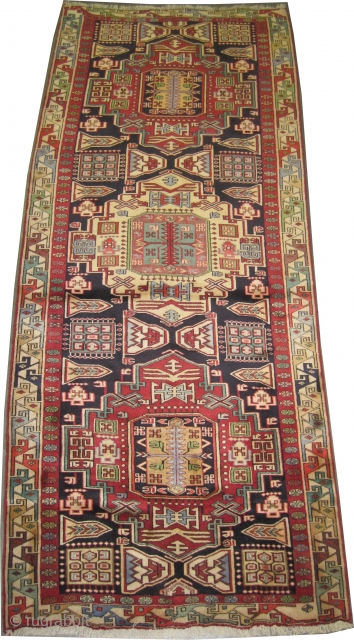 


Meshgin Persian, old, 295 x 123 (cm) 9' 8" x 4'  carpet ID: K-4698
The knots are hand spun wool, the background color is indigo, the surrounded large border is ivory,Caucasian Konakent  ...