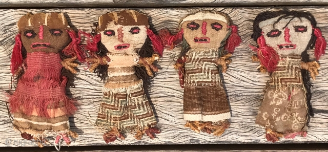 Four rag dolls, Afghani or Pakistani, made of various coarsely woven fabrics, twigs used to strengthen hands and feet, some of which are broken; probably mid-20th century; remarkable that these have survived  ...