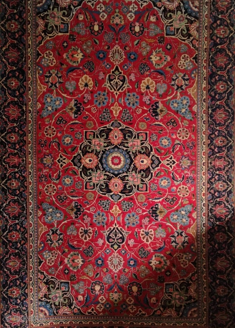 An old natural dyed Iran Kashan in fine and good condition. 215/135 cm.                    