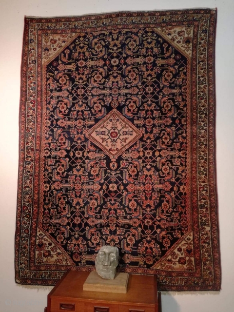 A 100 years old Senneh rug with 200/140 cm. Good condition. One smallest repair one edge. Both side original kilim endings. Very very fine.         