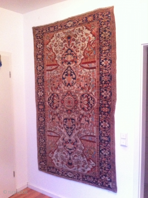 An antique Ferahan rug with 207/126 cm. Nice shape with only three smallest demages in the midfield. All over good pile. No repairs, no tinting, no moths or stain.    
