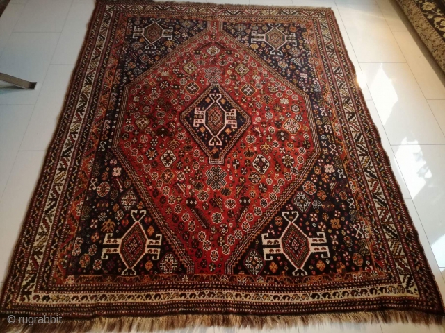 An old Qashqai rug with 200/154 cm in perfect original condition.                      