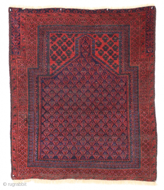 Antique baluch prayer rug. Older piece with top color. Good presence. The way these keep showing up, you might think they are common but you would be wrong. 3rd qtr 19th c.  ...