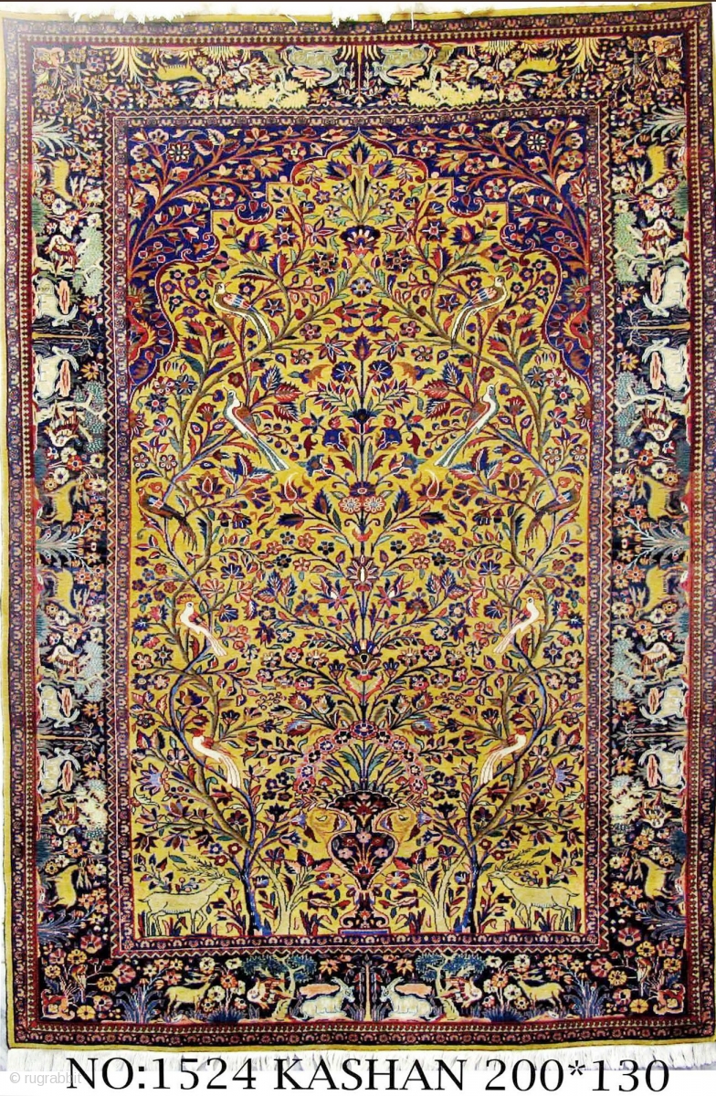 Rug no: 1524 Persian Kashan, Tree of life design, circa 1910, Super