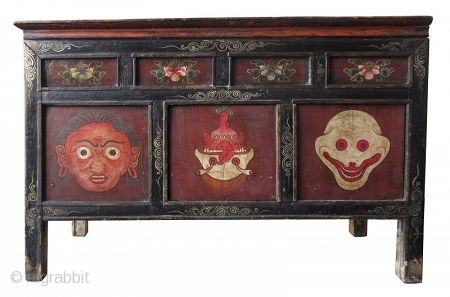 Rare 18th Century Tibetan Buddhist Painted Altar Cabinet Rare