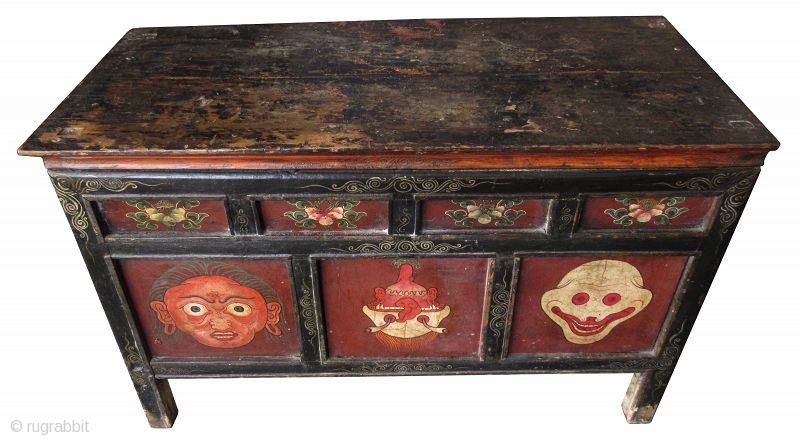 Rare 18th Century Tibetan Buddhist Painted Altar Cabinet Rare