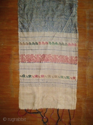 Old Lao Silk Scarf- Lao Pha Chet: Beautiful old classic Lao shoulder clothe, all natural dyes with hand spun silk threads. I picked this up on my first trip to Laos in  ...