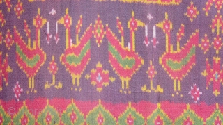 Rare Silk Ikat Cambodia ,Woven in Tie dye technique that requires a weft thread to be dyed before weaving.   Size:1.80 x 1.23 M.    Early 20th Century.   ...