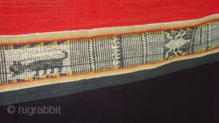 Rare Tube skirt( OPENED AND MOUNTED ) Mon Khmer people in south Laos. Supplementary weft Cotton on Cotton. Striking stylized animal and ancestral figures. 1.73 X 1.20 M. Laos. ...