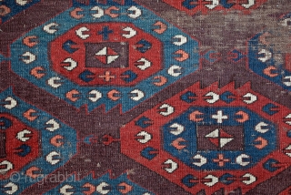 Antique Yomut Turkmen, around 1800 or earlier, "C" Gul pattern, 176 x 288 cm. evenly low with few worn areas, untouched, no repairs! Interesting price.        