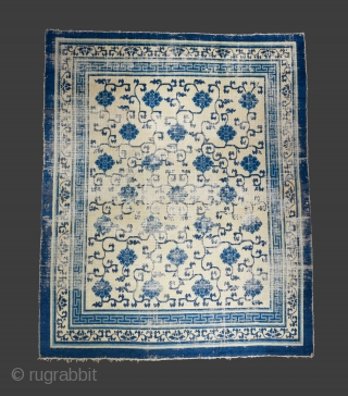 Kangxi era carpet with an incredibly balanced drawing. Selling at a much reduced price. Condition issues as visible but complete and truly beautiful. 10' x 8'.       