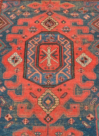 Kurdish rug. 7'3" x 4'2". Areas of wear and some glue on the back.                   