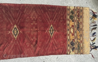Silk embroidered shawl from the Tae Daeng tribe of Laos.  10'5" x 1'10".                   