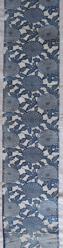 Japanese indigo resist-dyed long cotton textile strip (almost 12 feet long by 13" wide)